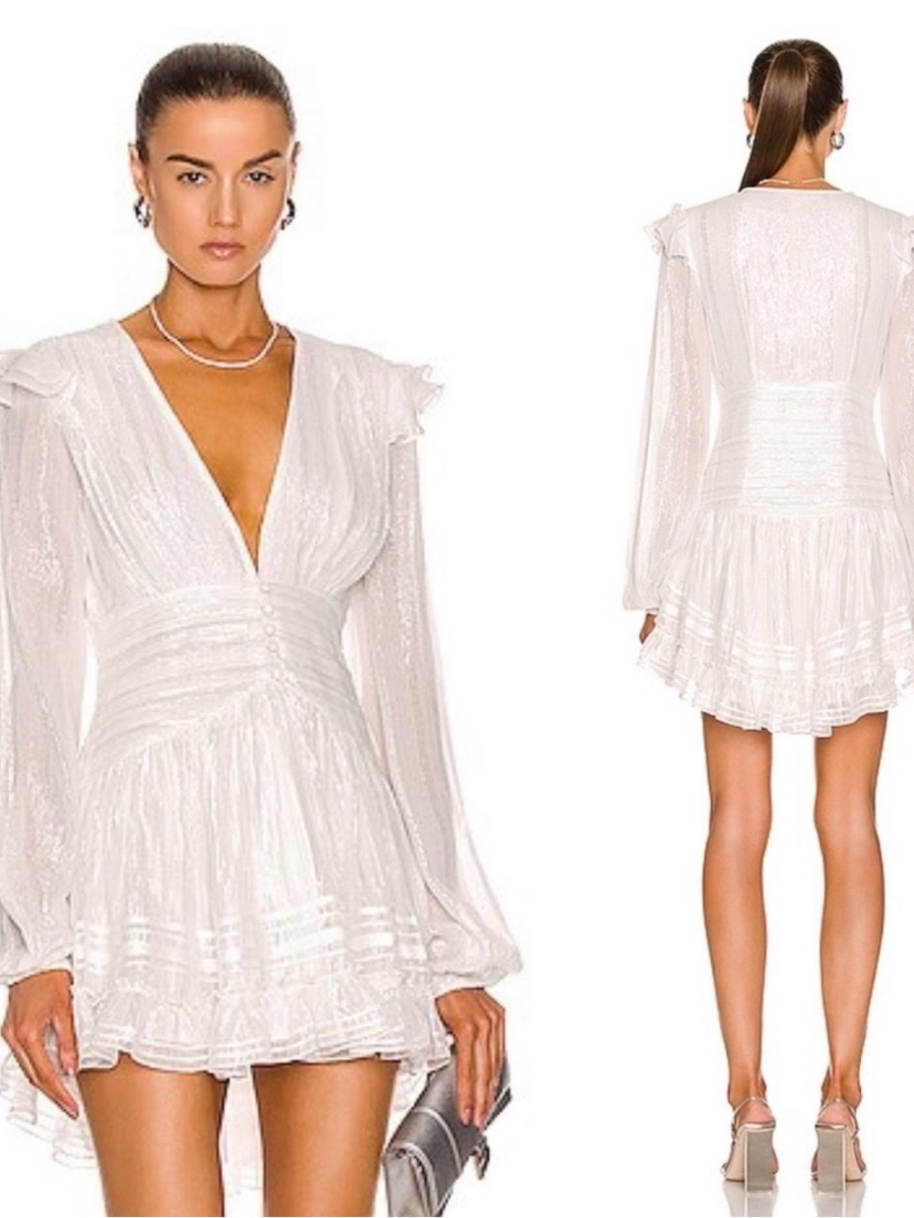 Rococo Sand White Long sleeve fitted mini dress. Size Small